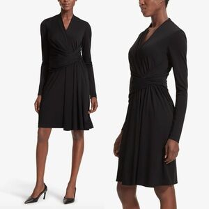 MM LAFLEUR Morgan‎ Long Sleeve Faux Wrap Black Career Dress